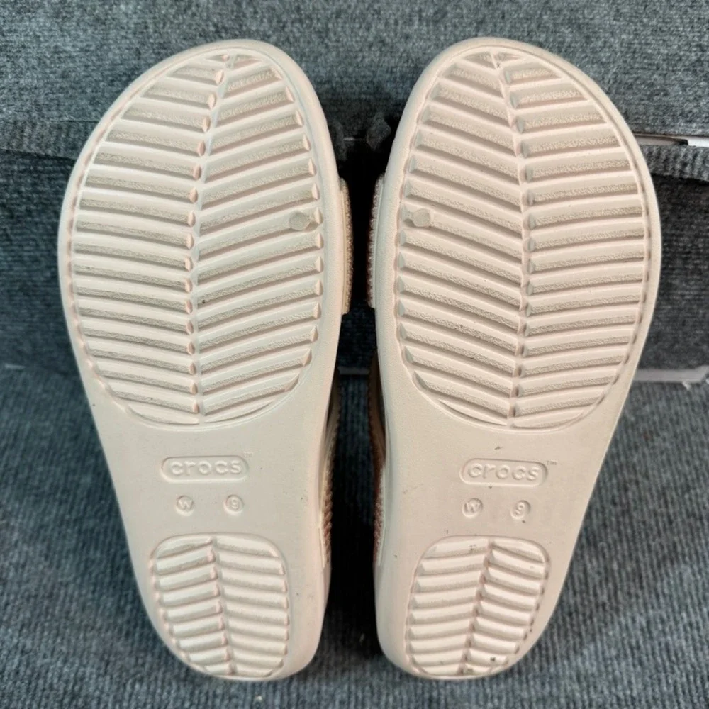 Crocs Brooklyn Strappy Low Wedge Sandals Rhinestone Blush Pink Nude Womens 9